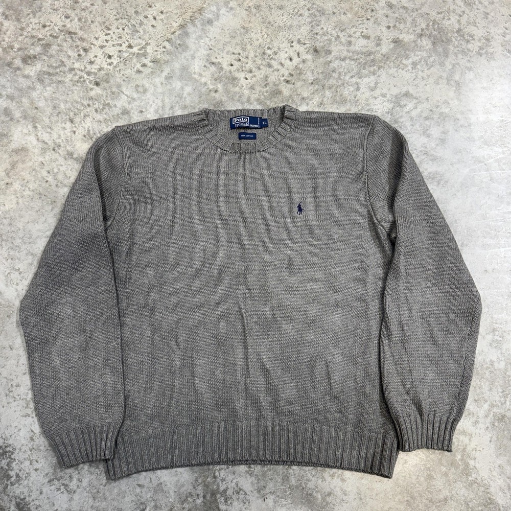 Polo Ralph Lauren Sweater Mens XL Gray Cotton Crewneck Knit Pullover Pony Logo