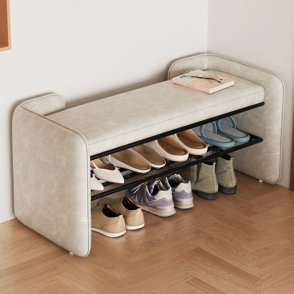 Shoe Storage Bench with 2-Tier Shoe Rack Bench Shoe Bench Organizer for Entryway