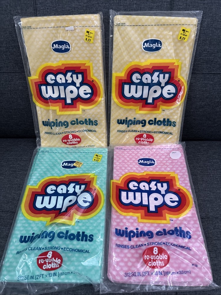 Vintage 1985 Easy Wipe Cloths By Magla Lot Of 4Total 32 Wipes