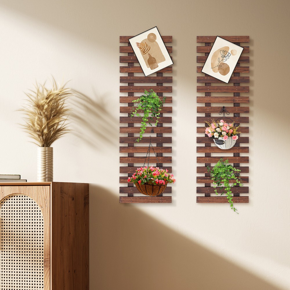 90*29cm 2PCs Wooden Hanging Planter Rack Vertical Garden Wall Mount Plant Stand