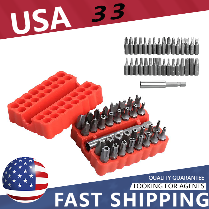 33-Piece Torx Security Bit Set with Hex Star & Tri-Wing Tamper-Proof Tools