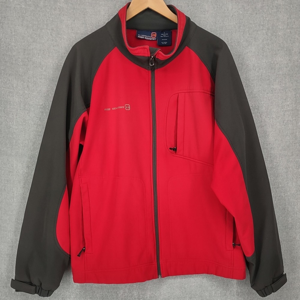 Free Country Jacket Mens Large Red Full Zip Softshell Fleece Lined Heavyweight