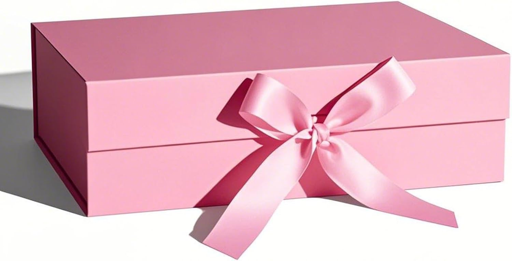 Elegant Pink Gift Box with Ribbon & Magnetic Closure 10.2x7.4x3.1 Inches