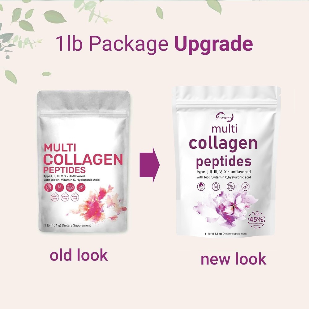 Multi Collagen Peptides Powder–Hydrolyzed Protein with Type I, II, III, V, X 1LB