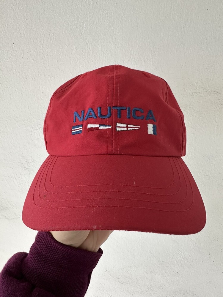 Vintage 90s Nautica Six Panel Hat Red Strapback Sailing  Embroidered 90s RARE
