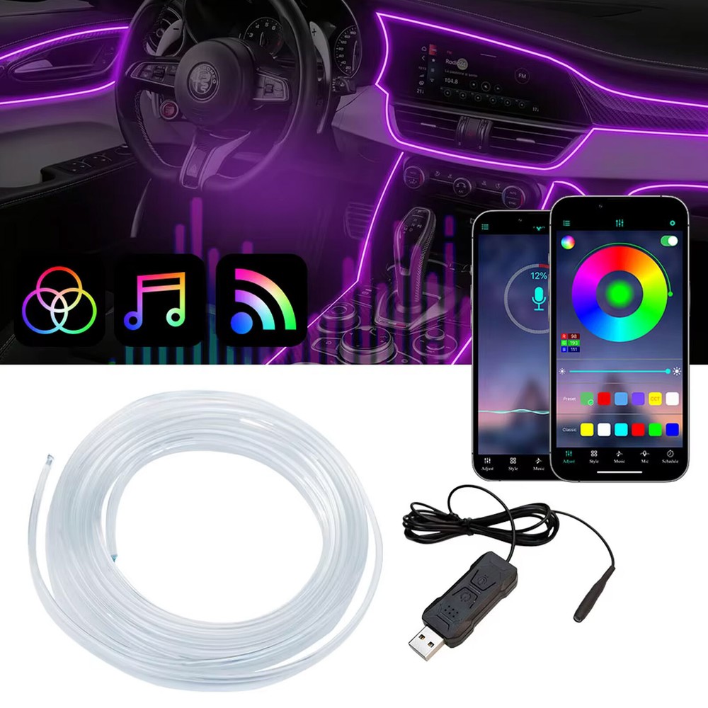 Car Interior Central Control Light RGB Ambient Neon Flexible USB Light Strips US
