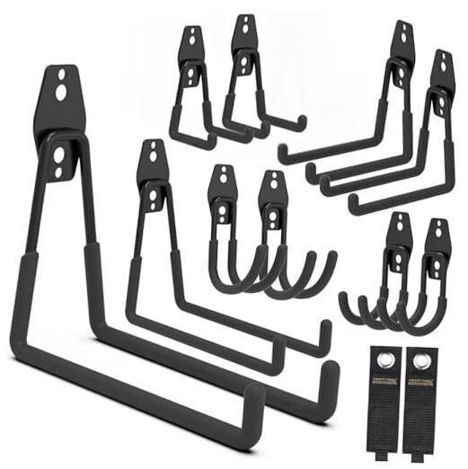 Garage Hooks, 12 Pack Wall Mount Storage Holders with 2 Extension Cord Black