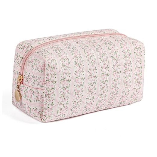 Travel Makeup Bag with Zipper - Pink Cosmetic Pouch for Women & Girls
