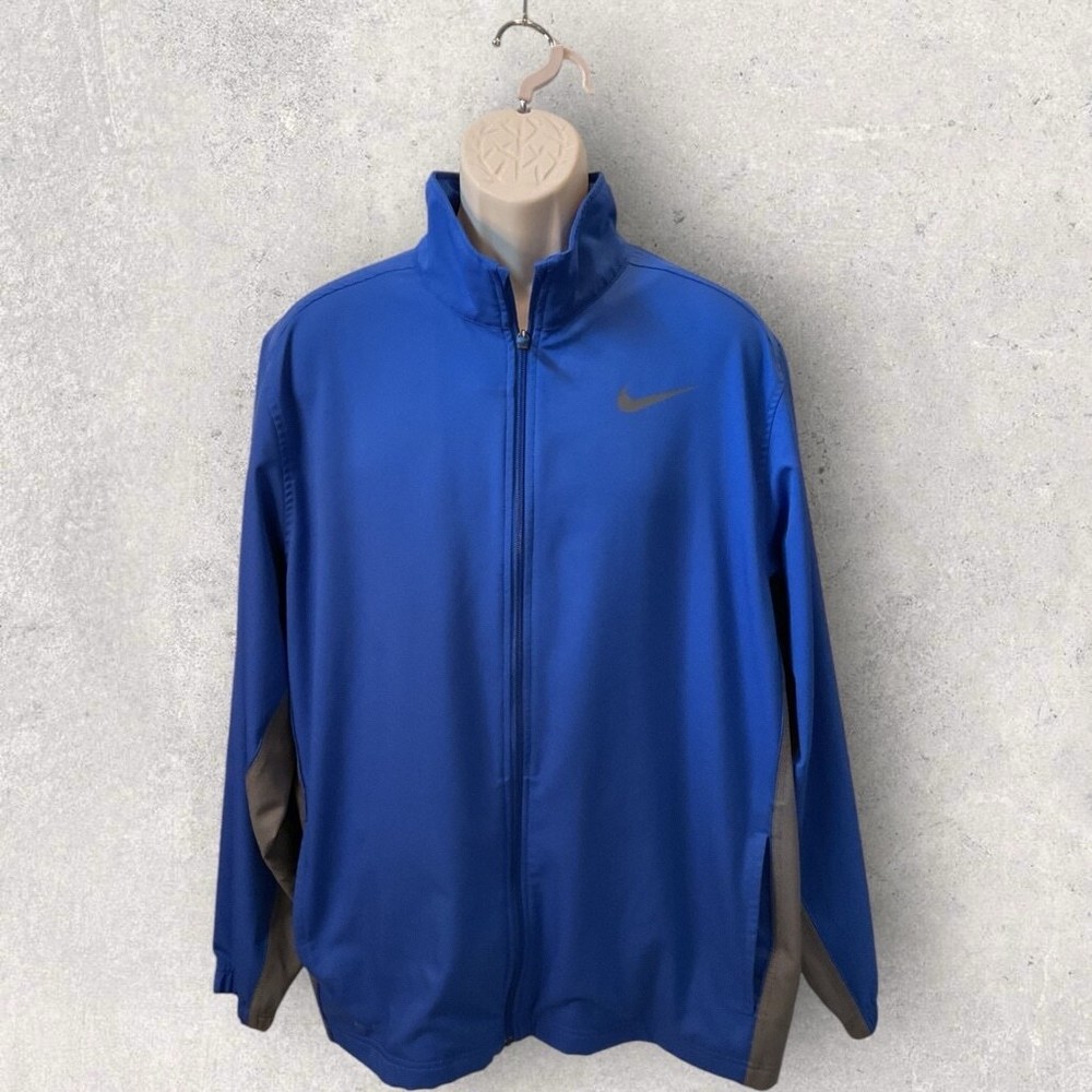 Nike Mens Dri Fit Jacket Size XL Windbreaker Royal Blue Full Zip Athletic