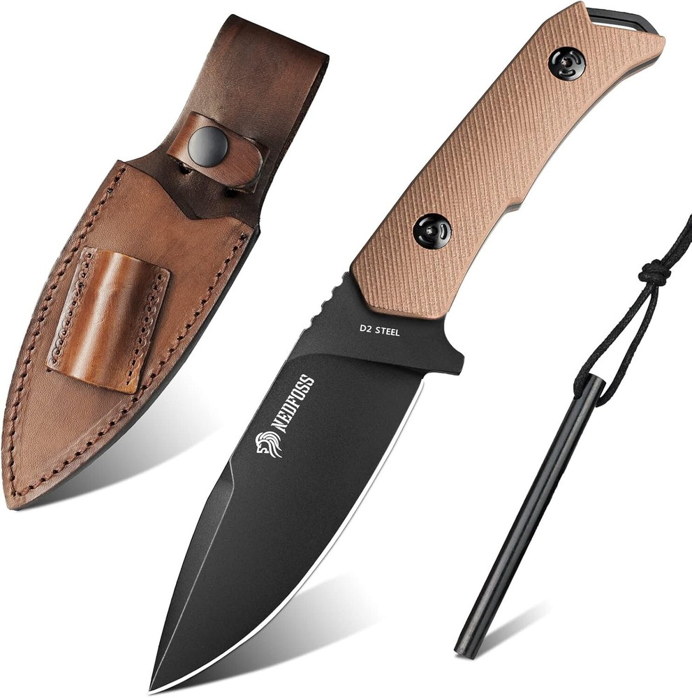 NedFoss BOAR Fixed Blade Survival Knife with Fire Starter and Leather Sheath