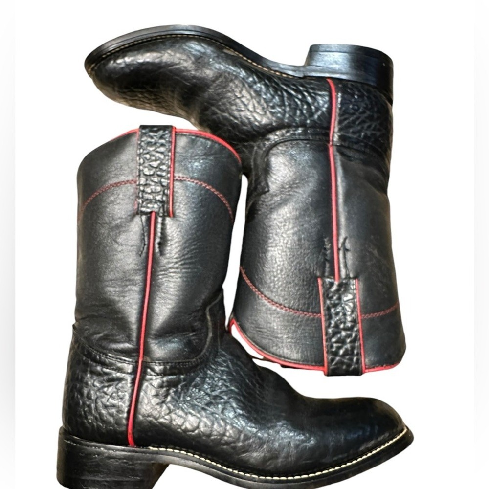 Justin Boots Boys Size 2 Black Exotic Leather Boots with Red Piping