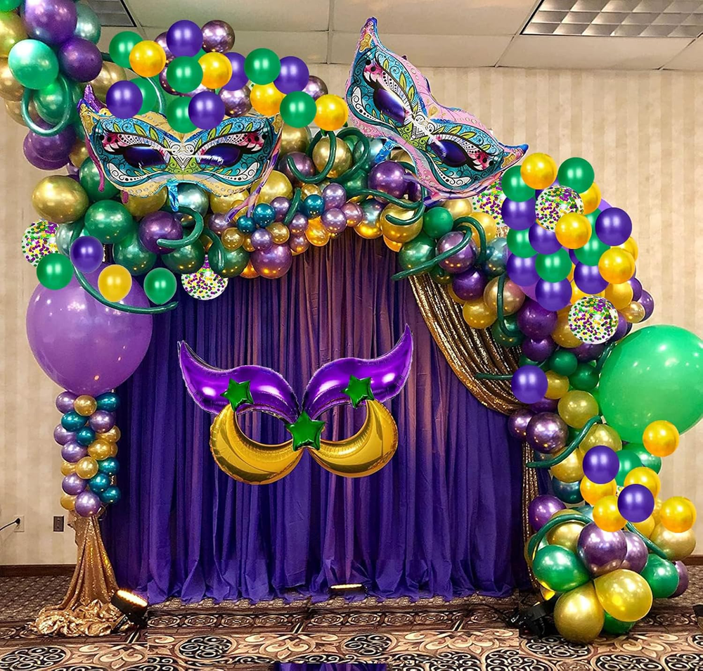 Mardi Gras Balloon Garland Kit - 114 PCS Mardi Gras Balloons Large Sized Mardi G