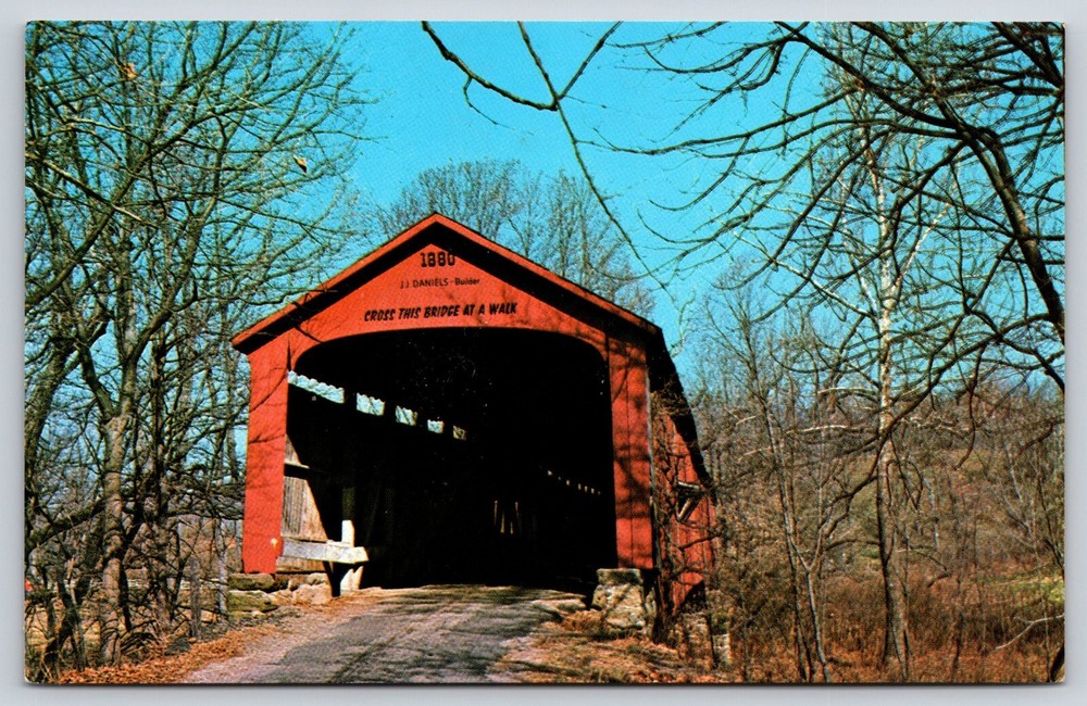 Original Vintage Antique Postcard Red Covered Bridge Parke County Indiana