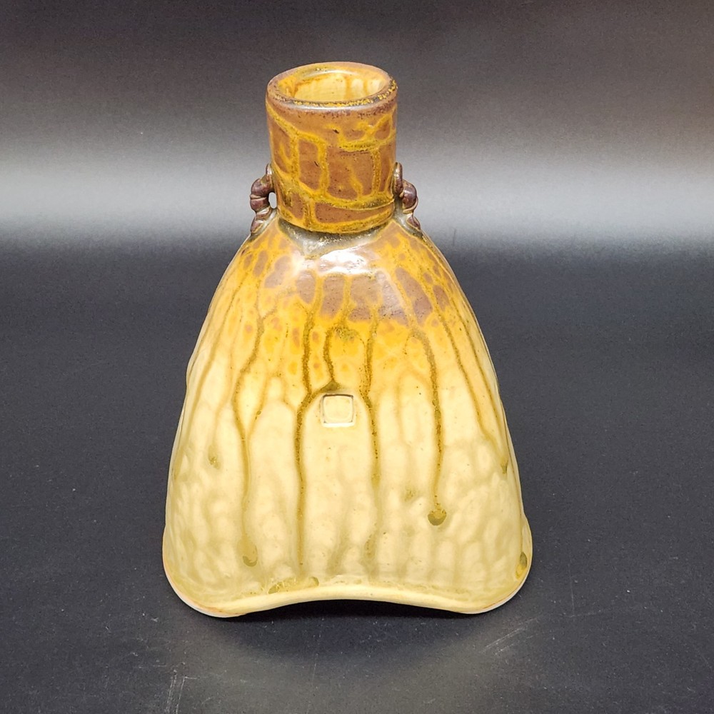 Signed Preuss Studio Art Pottery Jug Decanter Vase Drip Glaze Tan Browns 6.5