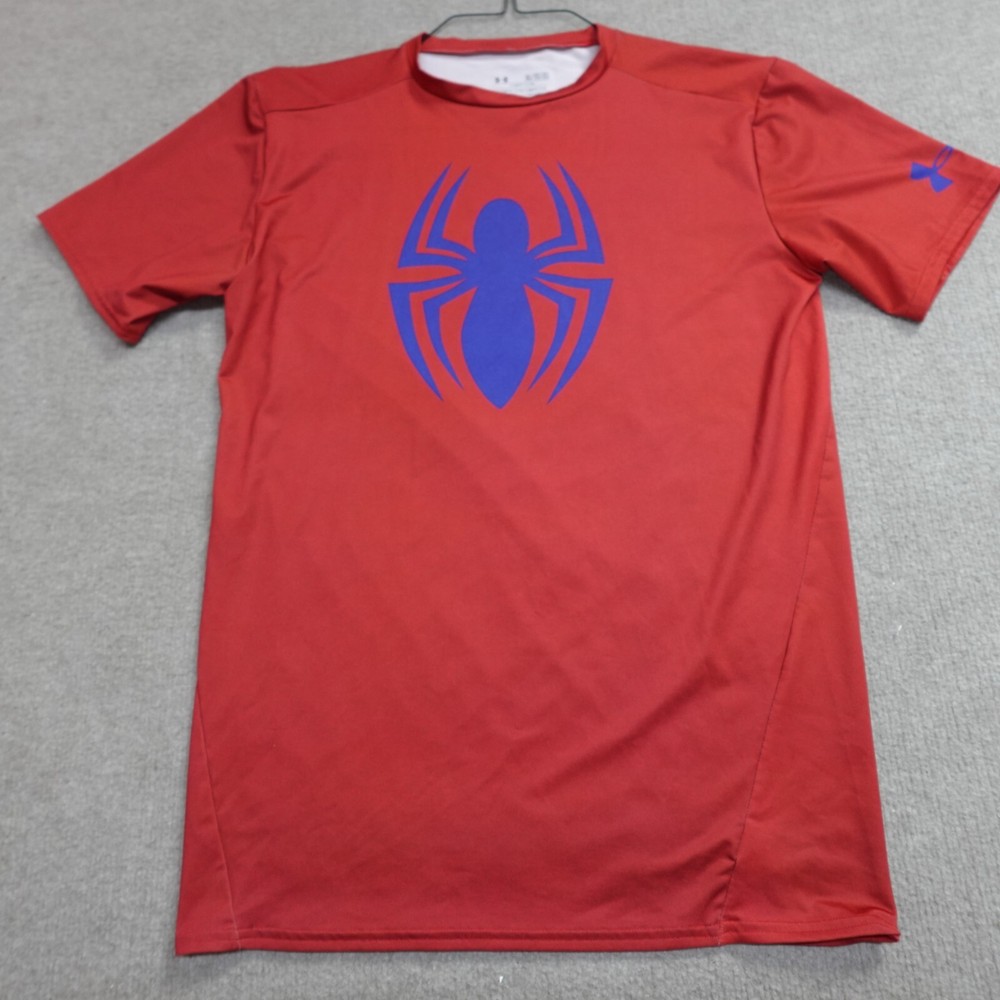 Under Armour Spiderman Shirt XL Red Compression Solid Double Sided