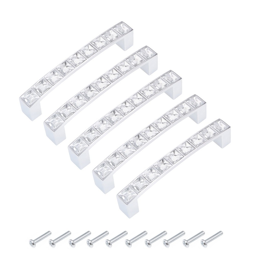 5-Pack Glass Diamond Crystal Cabinet Knobs for Drawers and Wardrobes