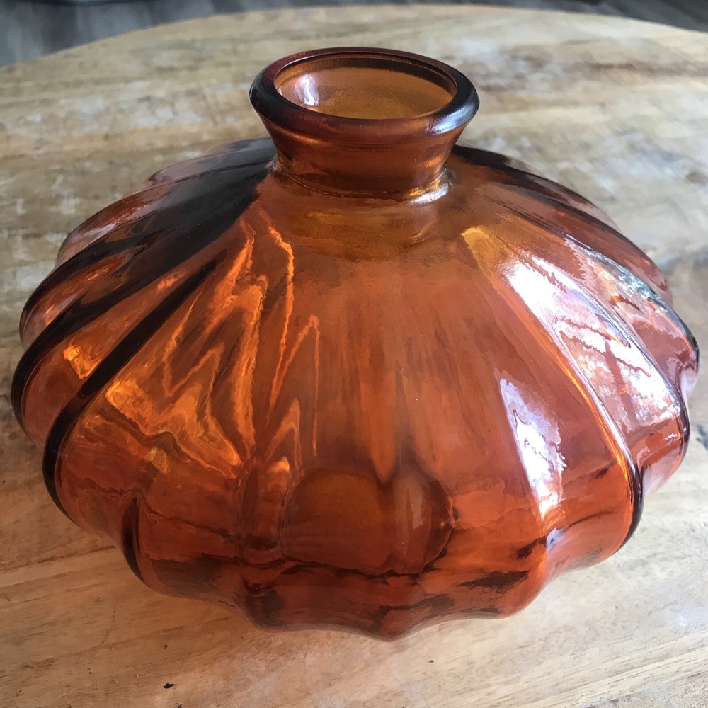 VTG Halloween Holiday Autumn Pumpkin Balloon Orange Glass 20 Panel Vase Rare