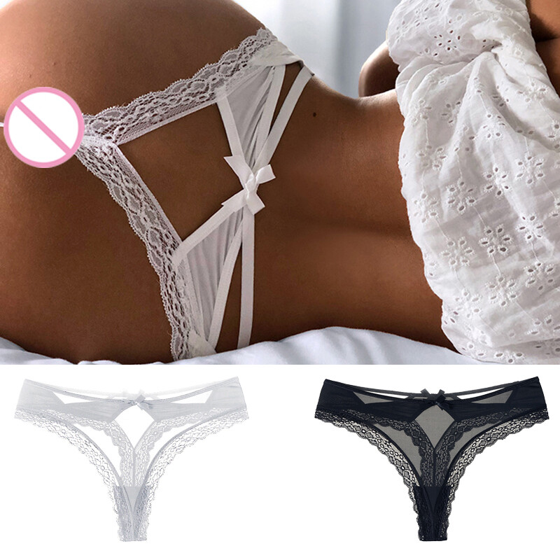 Women Sexy Lace Bow Knickers 2 Colors Thong G-String Nylon Panties Underwear