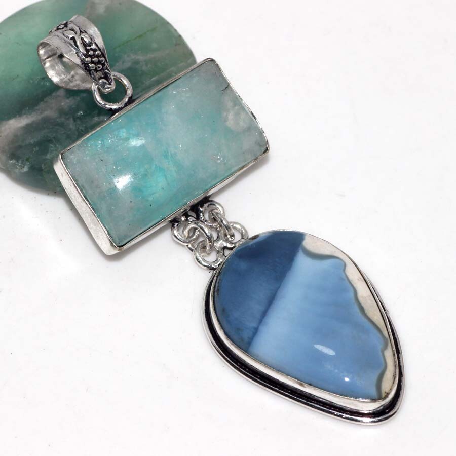 Owhyee Blue Opal Rainbow Moonstone Pendant 2.6