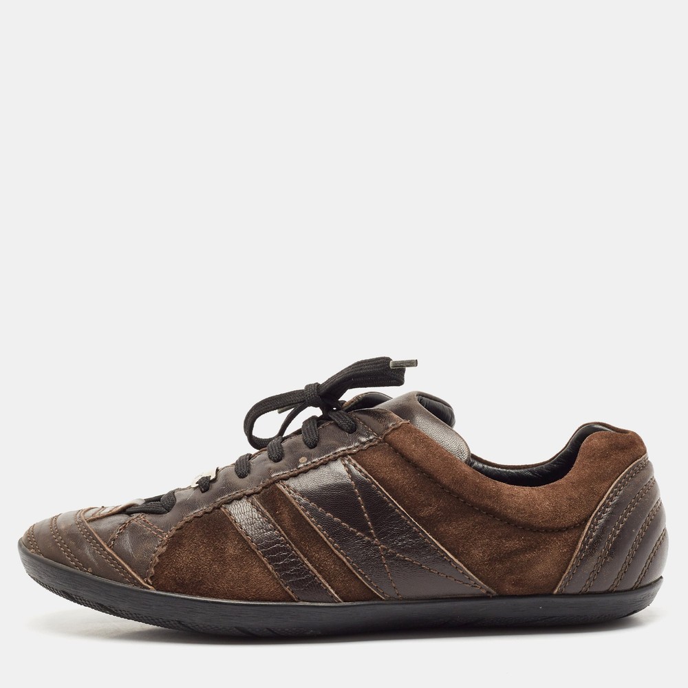 Dior Brown Leather Suede Low Top Sneakers Size 38