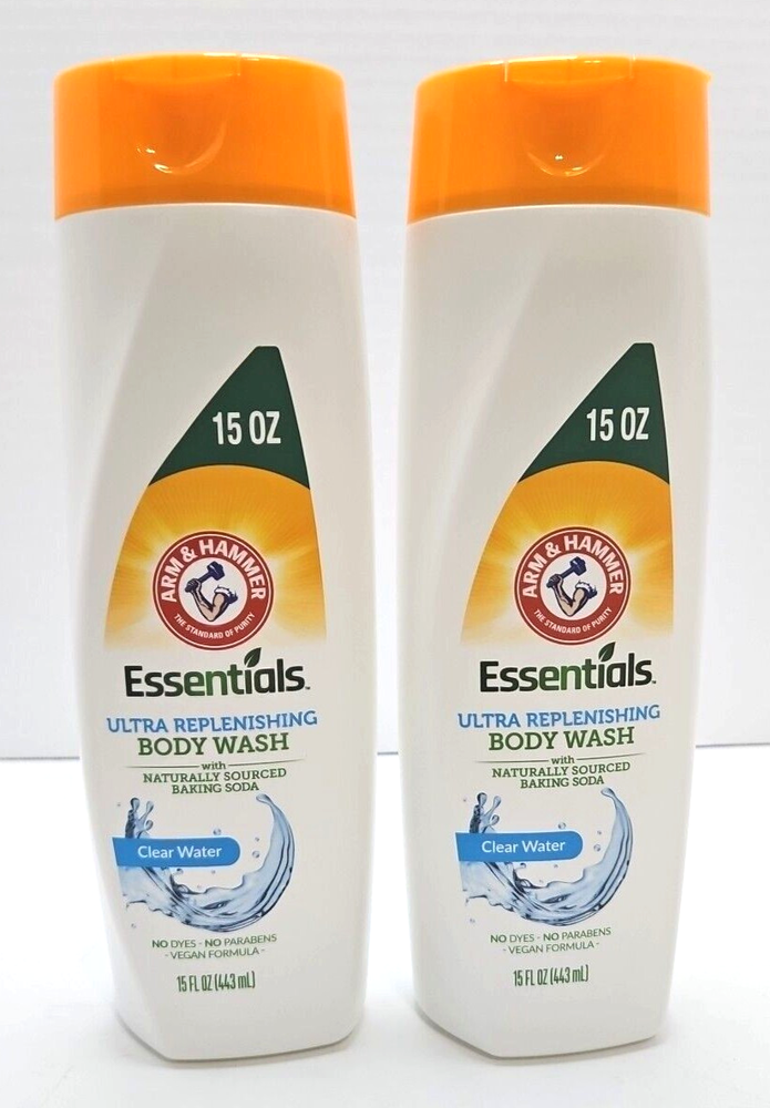 Body Wash Arm & Hammer Essentials Replenishing Clear Water Fragrance.  15 oz ea