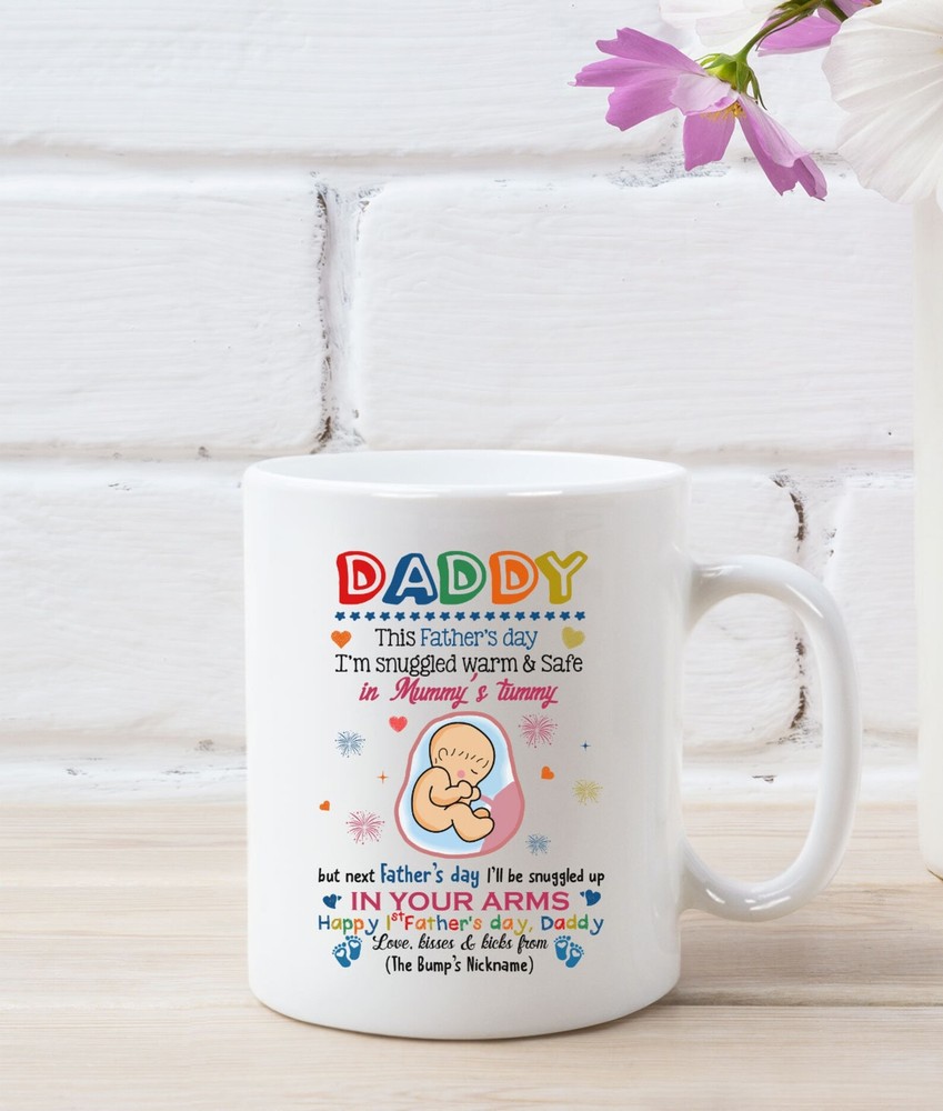 Personalized Baby Bump Happy 1st Fathers Day Mug Gift For New Dad First Fathers