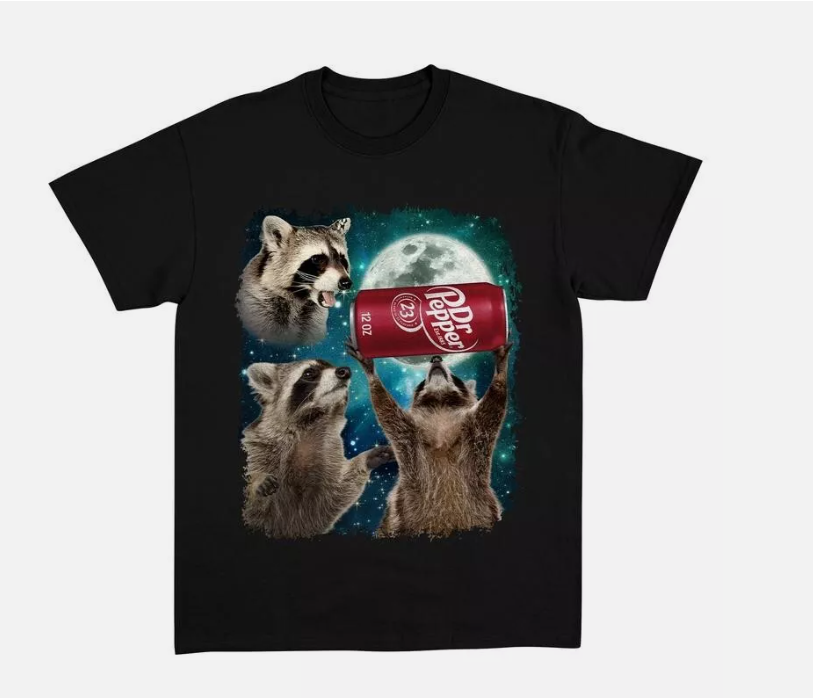 Funny Meme Three Raccoons Dr Pepper Vintage Graphic T-Shirt, Short SLeeve cotton