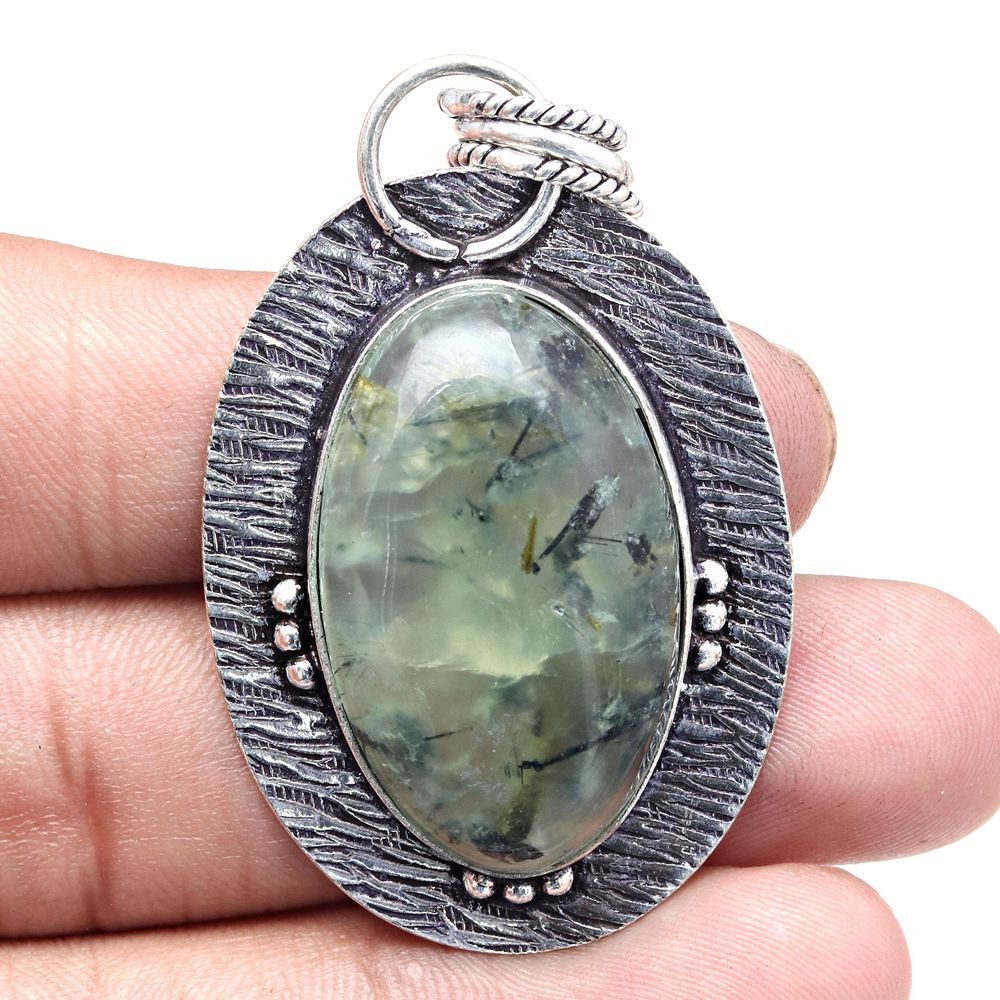Prehnite Marlene Pendant Handmade Sterling Silver Jewelry 2.25 Inches