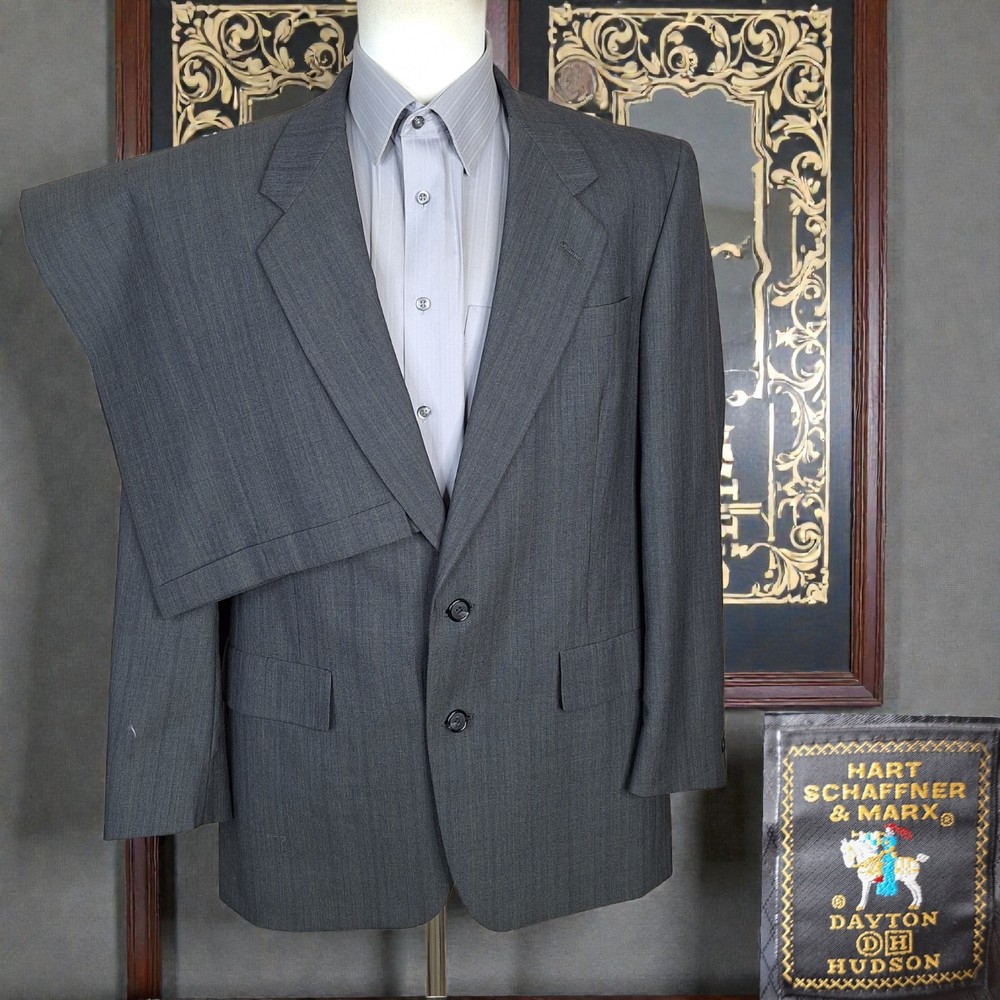 Hart Schaffner Marx Suit 2 Piece Mens 40R 32X31 Gray Microcheck Wool