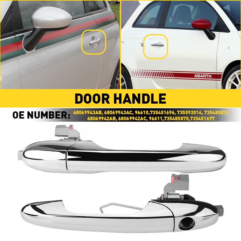 Front Exterior Outside Chrome Door Handle Driver Passenger Pair 2pc for Fiat 500