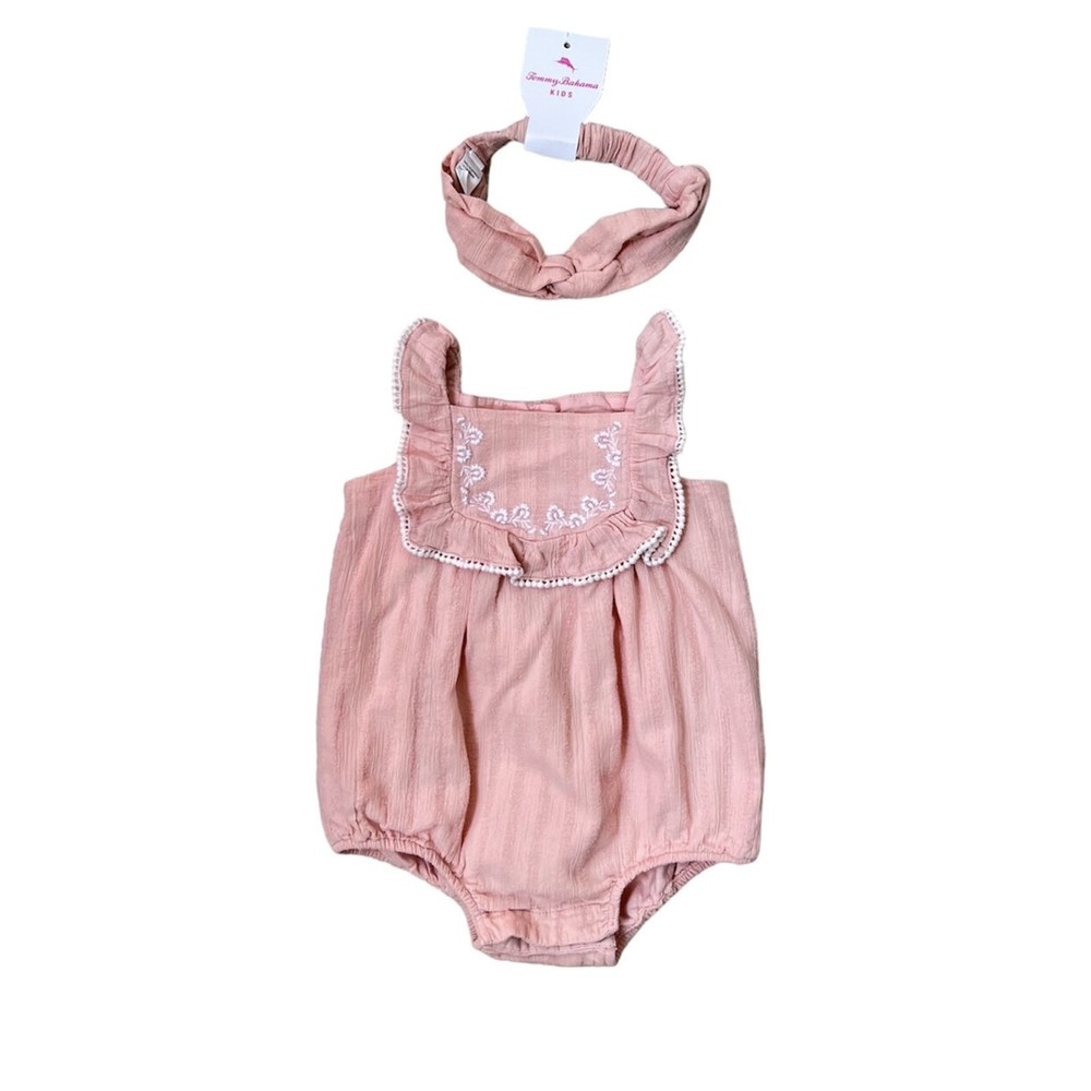 Tommy Bahama Floral Embroidered Bubble Romper & Headband for Girls 6-9 Months