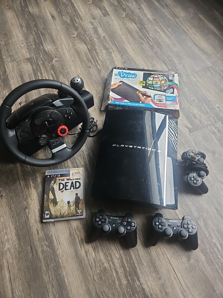 Sony PS3 Fat 40GB Console with Controllers Game & Steering Wheel CECHH01  