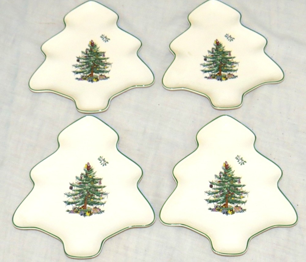 Spode Christmas Tree 7.25-inch Tree-Shaped Plates Set of 4 S3324