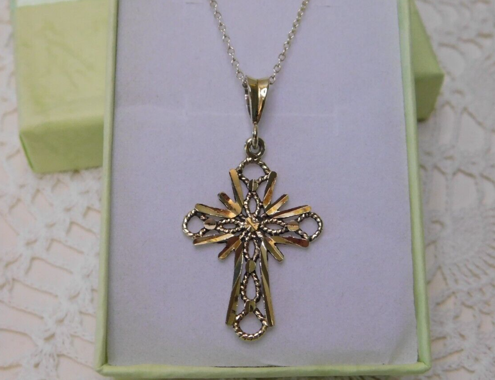 Sterling Silver Cross Pendant Necklace Gold over Silver Danecraft Italy 925