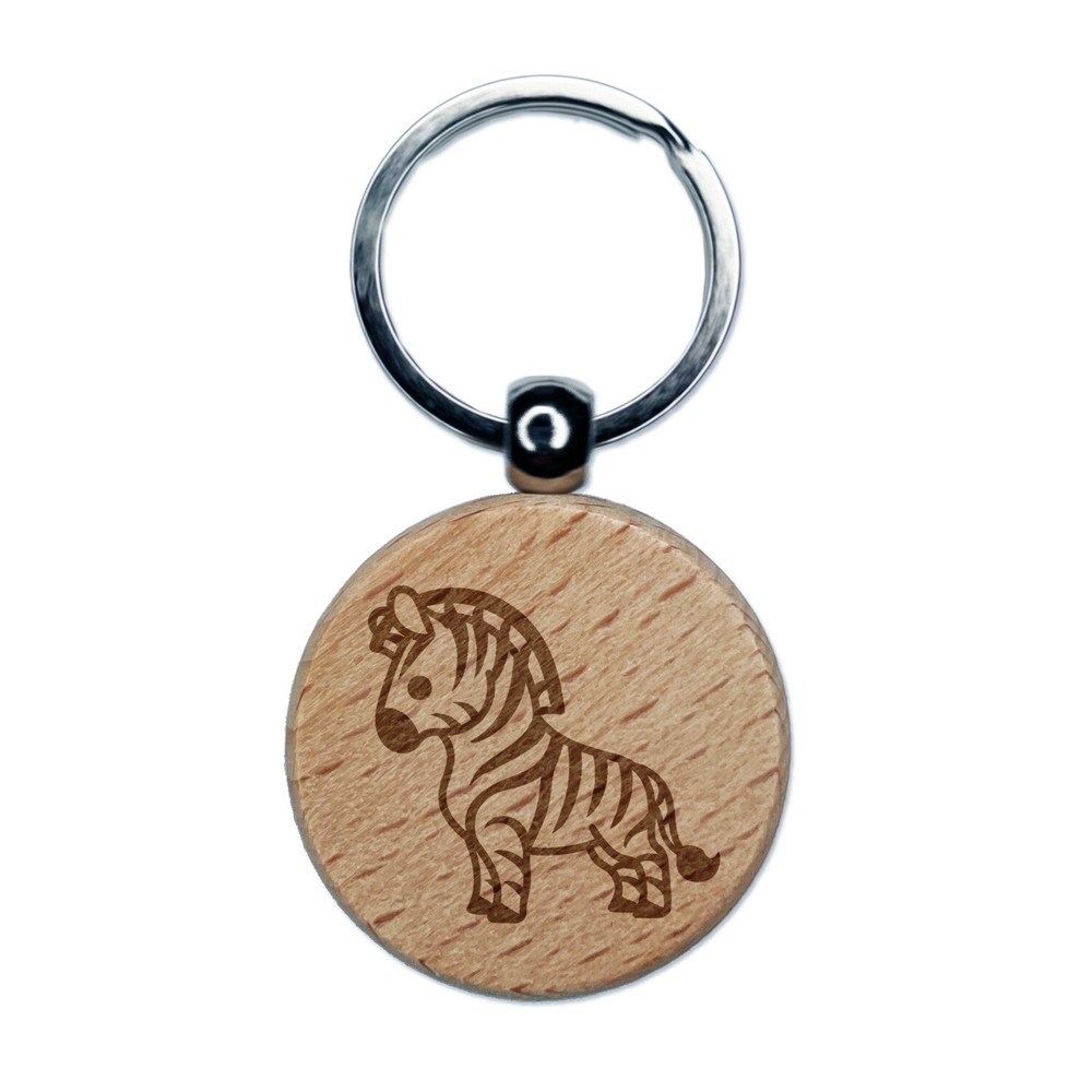 Cartoon Zebra Laser-Engraved Wooden Keychain Charm Tag  