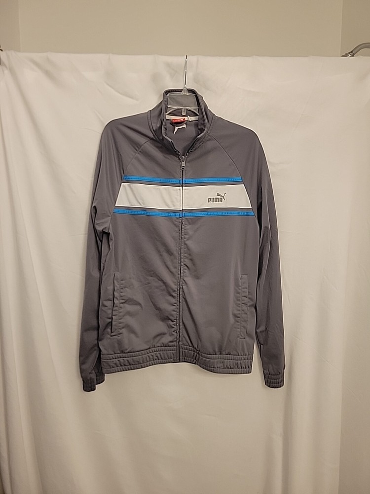 Vintage Puma Track Jacket Mens Medium Gray Mock Neck Full Zip