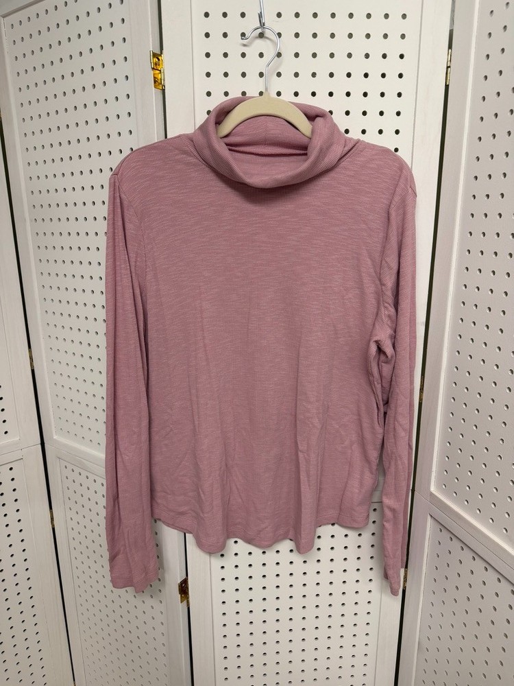 Gap Essentials Turtle Neck Ribbed Long Sleeve T-shirt Womens XL Mauve Pink