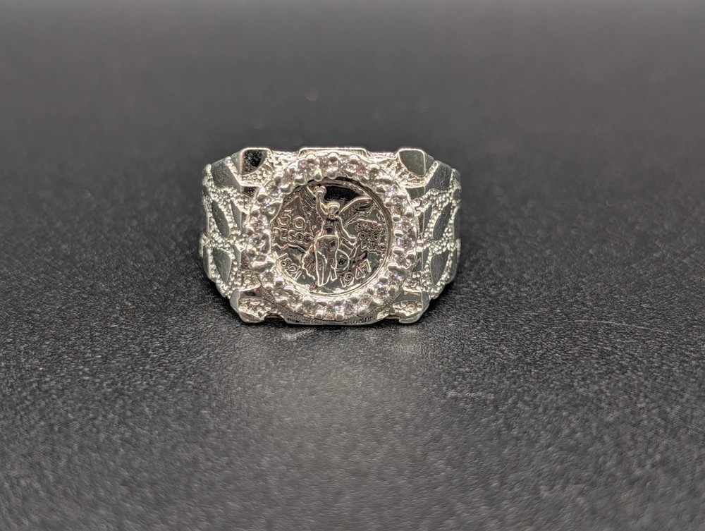 Silver Mexican Centenario Nugget Ring.  Size 9