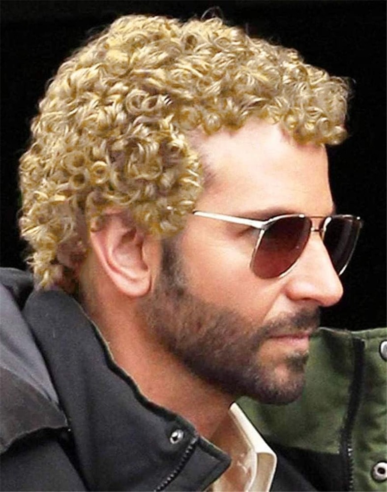 Mens Light Blonde Afro Curly Short Wig Fluffy Synthetic Rocker Funcy Male Hair W