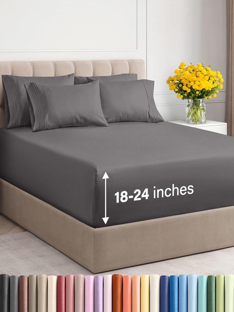 Extra Deep California King 6-Piece Cooling Breathable Luxury Hotel Sheets