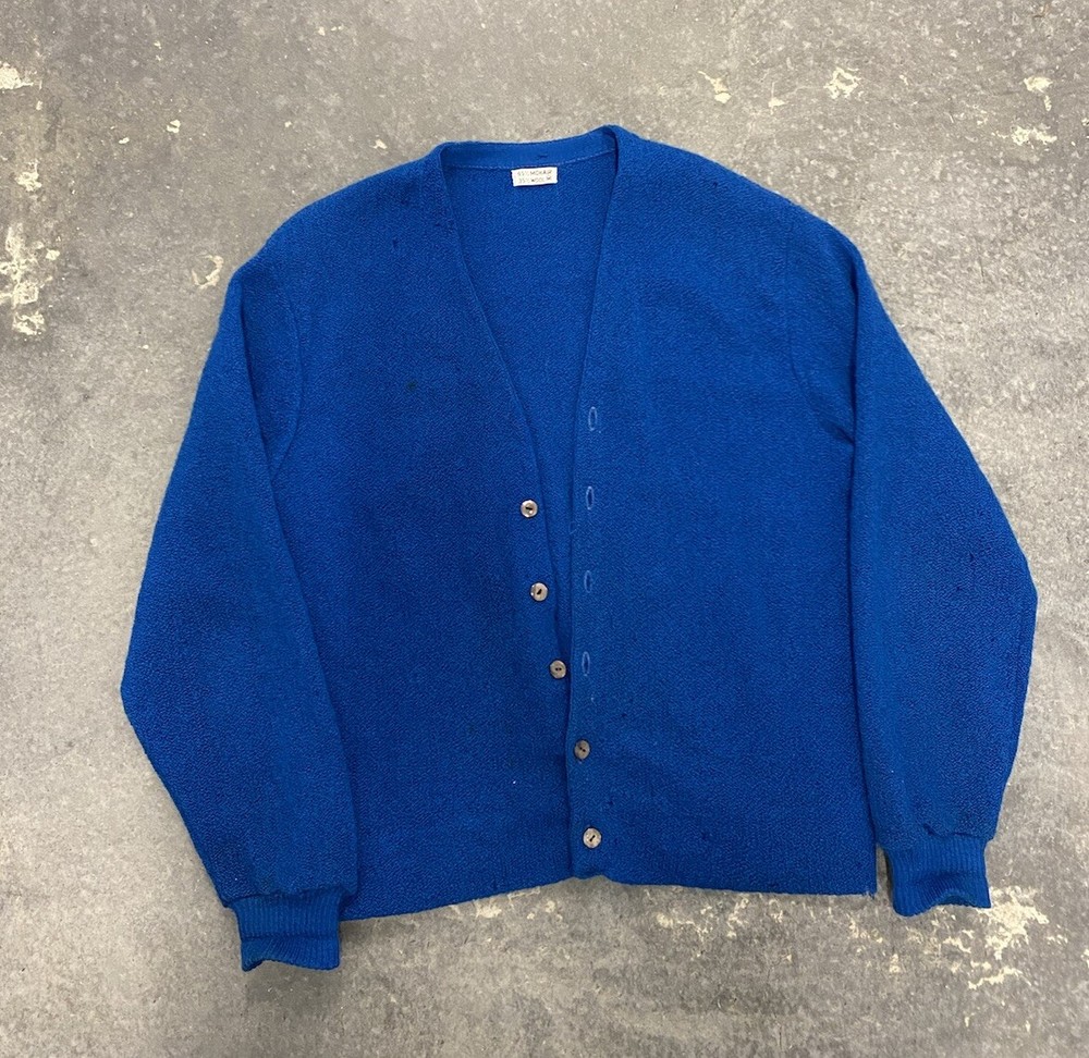 Vintage 1970’s knitted mohair cardigan coat, bright Blue - Medium / Large