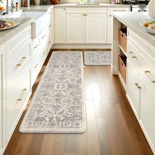 Boho Floral Kitchen Floor Mats - Cushioned Anti-Fatigue Rug Set