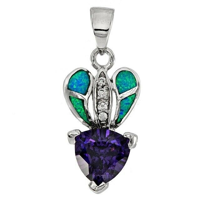 2CT Amethyst & Australian Opal Inlay 925 Solid Sterling Silver Pendant OE3