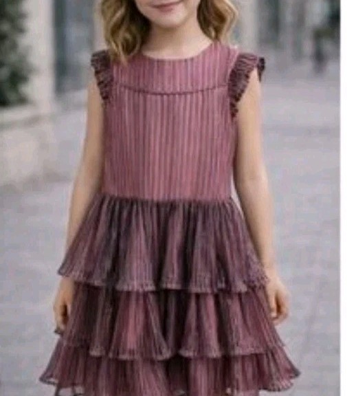 FAO Schwarz Ruffled Multicolor Dress Tiered Shimmery Formal Party Girls Size 8