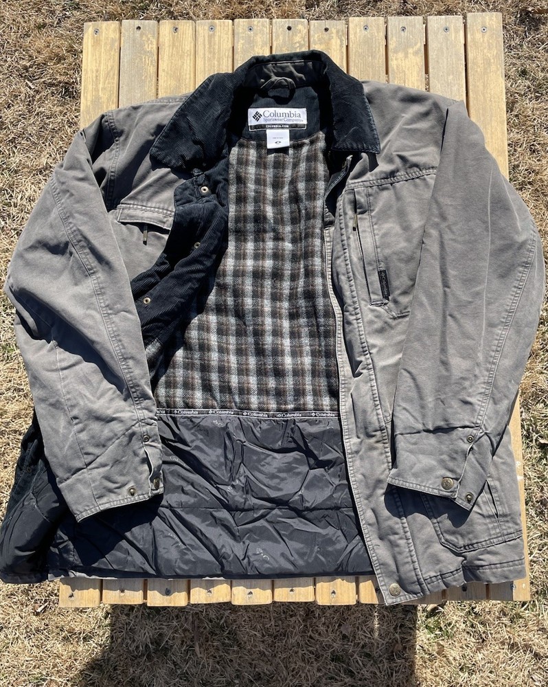 Columbia Men's Gray Cotton Barn Coat Field Chore Wool Lined Jacket Outdoor Sz M