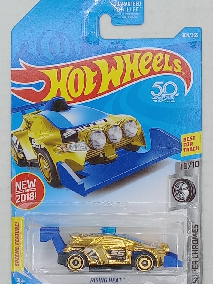 2018 Hot Wheels #304 Super Chromes 10/10 RISING HEAT Gold Chrome 50thAnniversary