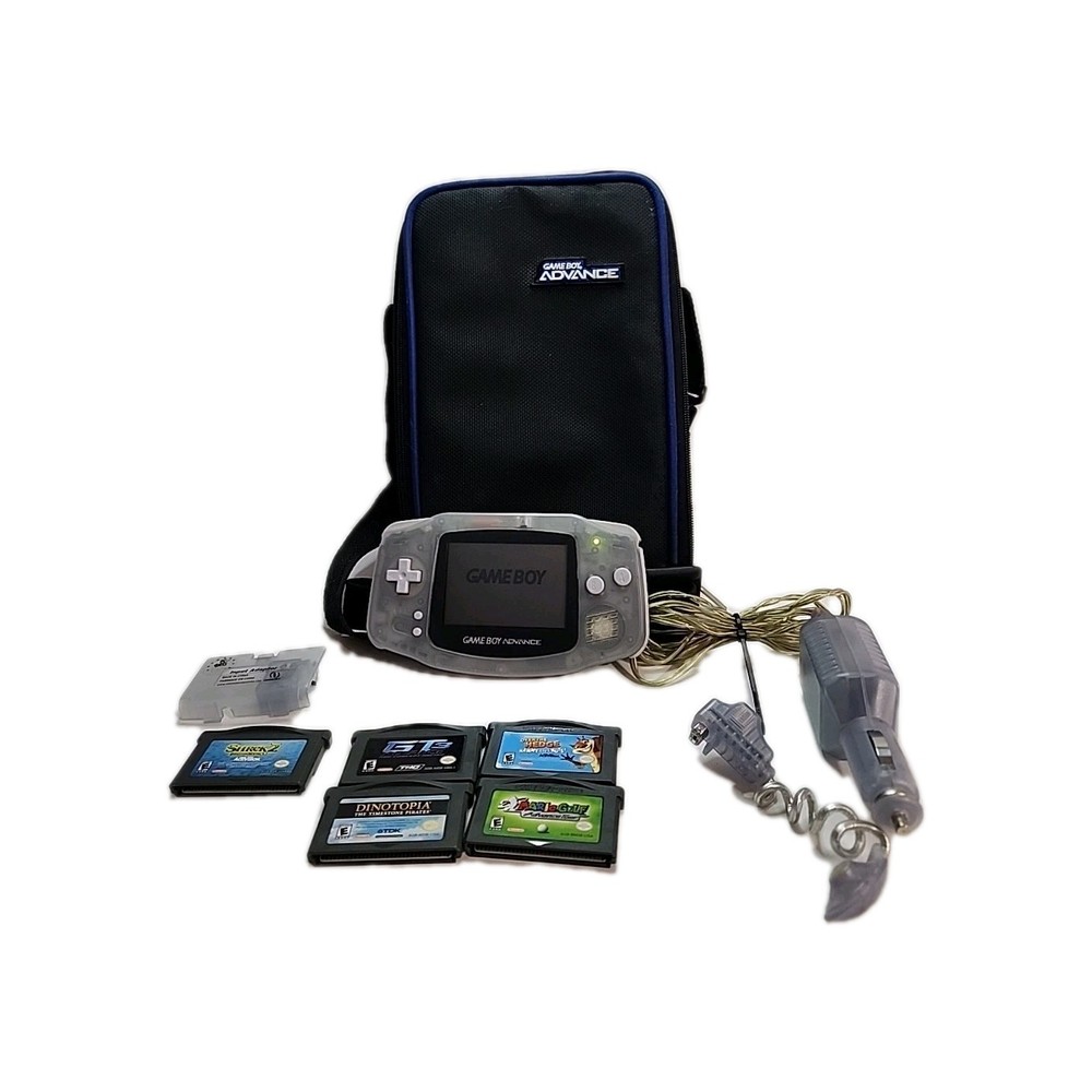 Nintendo Game Boy Advance GBA Clear Glacier AGB-001 - Tested  Case With Games