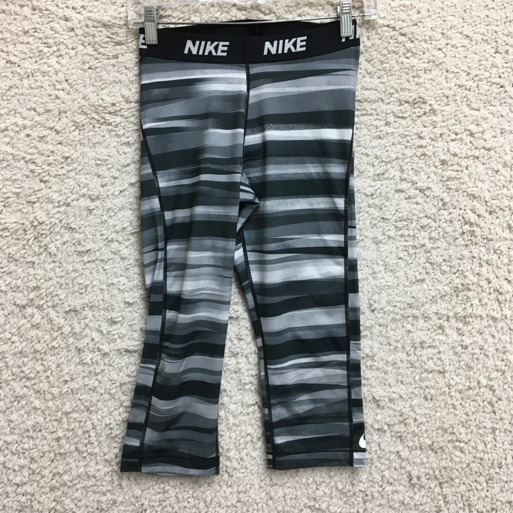 Nike dri-fit cropped pull-on pants for women gray with swoosh stripe