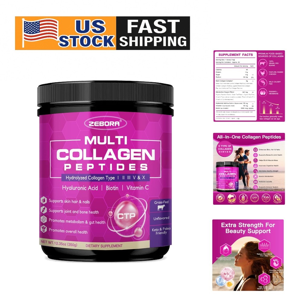 Multi Collagen Peptides Powder Unflavored Hydrolyzed Collagen for Skin Hair and Joint Support