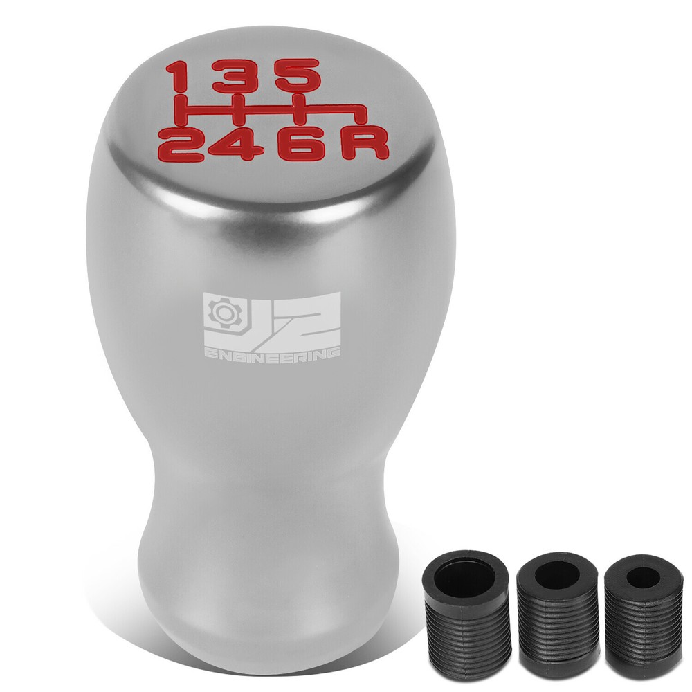 J2 Universal Aluminum Shift Knob Silver Flat Teardrop Shape w/ Thread Adapters